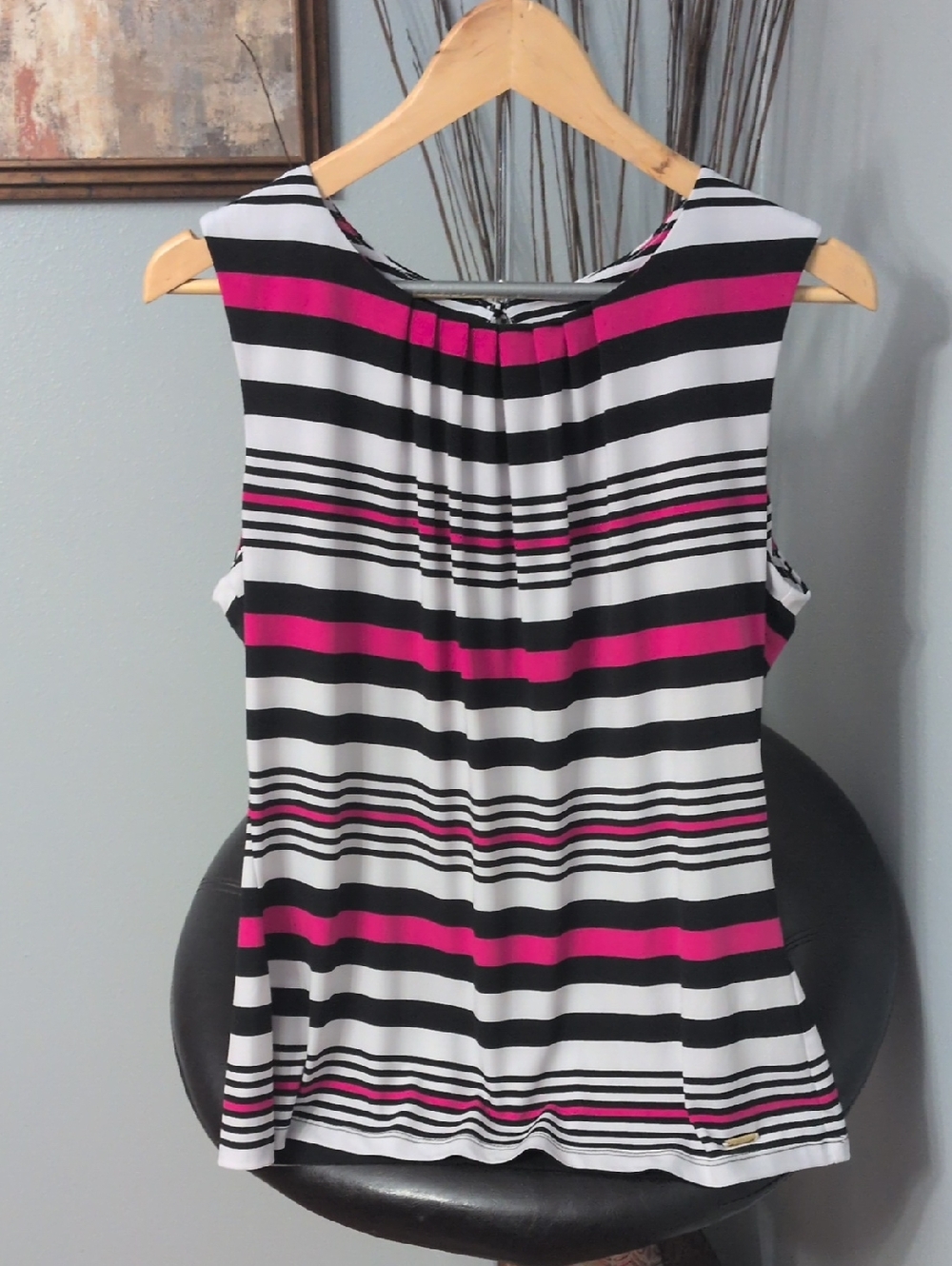 Calvin Klein Black, White & Fuchsia Striped Sleeveless Tank